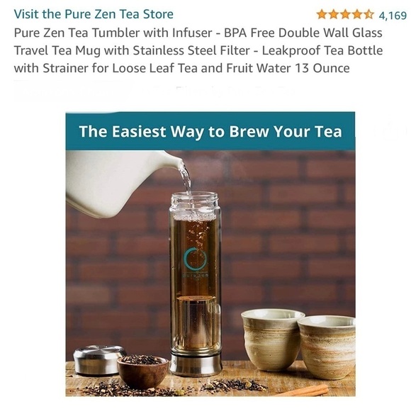 Pure Zen glass tea tumbler 13oz with neoprene sleeve & stainless steel infuser - Picture 3 of 10
